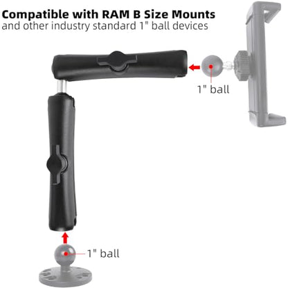 Dual Extension Double Socket Arm with 1" Double Ball Adapter Compatible with RAM B Size Mount and Other 1 inch Industry Standard Device, 360° Rotation Rod for Bike, Truck, Car (12.7" Length) - size: 12.7" length
