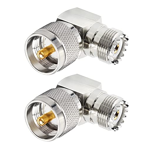 MOOKEERF PL259 Male to UHF Female Right Angle Adapter, 2-Pack UHF Male to SO239 Female L Shape 90 Degree RF Coax Connector CB Radio Connectors