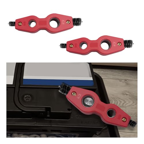 Dickno 2 PCS Car Battery Terminal Cleaning Brush, 4 in 1 Anti-Rust Auto Battery Cleaner with Steel Wire, Universal Vehicle Battery Terminals Machine Parts Cleaning Tool Accessories (Red) - color: Red, size: 2 PCS
