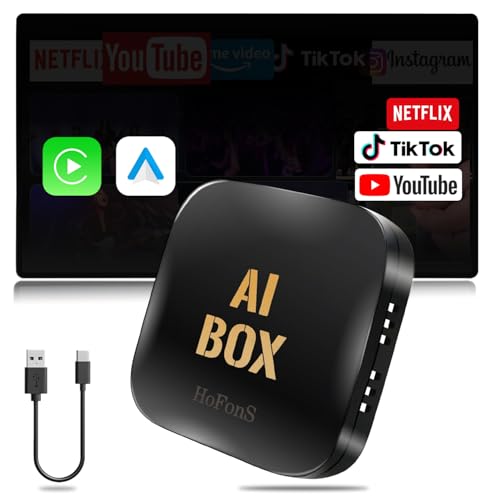 AI Box Carplay, Ai Magic Box for Streaming Netflix/YouTube/TikTok, Car Play Wireless Adapter Supports for iPhone & Android Auto, Plug & Play, for Cars with OEM Wired CarPlay/Android Auto - color: Black