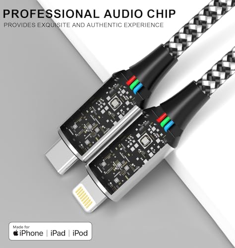Apple MFi Certified Aux Cord for iPhone, 2 in 1 USB-C & Lightning to 3.5mm Jack Audio Cable for iPhone 16 15 14 13 12 11 XS XR X 8 7 6 iPad to Car/Home Stereo/Headphone/Speaker (Silver)