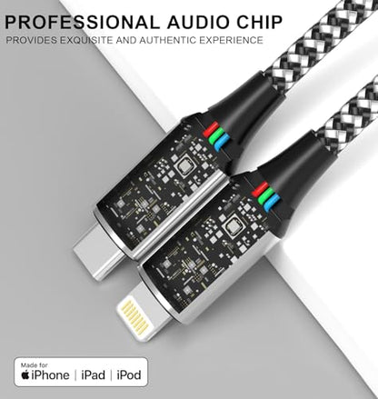 Apple MFi Certified Aux Cord for iPhone, 2 in 1 USB-C & Lightning to 3.5mm Jack Audio Cable for iPhone 16 15 14 13 12 11 XS XR X 8 7 6 iPad to Car/Home Stereo/Headphone/Speaker (Silver)
