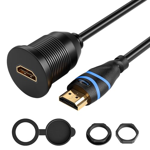 BlueRigger HDMI Waterproof Cable - (3FT, 4K 60Hz, HDMI Panel Mount Socket with Waterproof Dustproof Cap, Male to Female Pass Through, Audio Video Car Dash Adapter) - Compatible with Car, Boat, TV - style: Cable