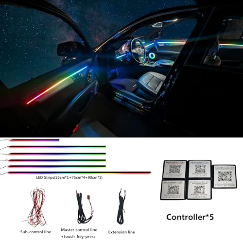 Dreamcolor Acrylic Interior Car LED Strip Light, RGB 6 in 1 Fiber Optic Ambient Lighting Kits, 16 Million Colors Sound Active Function Car Neon Lights with Wireless APP