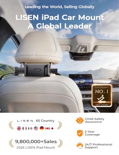 LISEN iPad Holder for Car Mount, Car Headrest Tablet Holder 4 Adjust Arm - size: 4.7-11.5"
