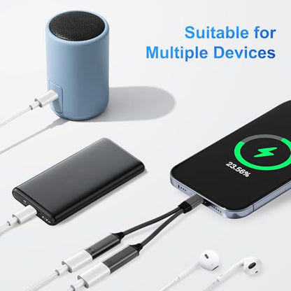 USB C Splitter，2 in 1 USB C Headphone and Charger Adapter Audio Dongle Cable with PD 100W for iPhone 16 15 Pro Max, Pixel 9 8 7, Galaxy S24 S23 S22, iPad Pro