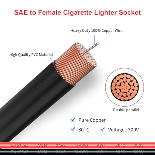 ELFCULB Male to Female Cigarette Lighter Cable 14AWG 20FT for RV - color: CIG to PLUG, size: 20FT