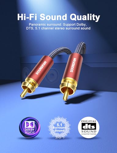 Subwoofer Cable RCA to RCA, Dual Shielded (Copper+Aluminum Foil) Digital Coaxial Audio Cable for Home Theater, Stereo, Amp - [ 10ft/3M, Red ] - color: COAX Subwoofer Cable, size: 10ft/3M