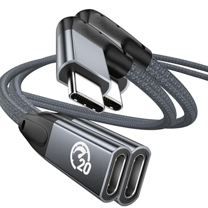 Right Angle USB C Extension Cable 1.6FT 2Pack, USB-C 3.2 Male to Female - color: GRAY, size: 1.6FT(2PACK)