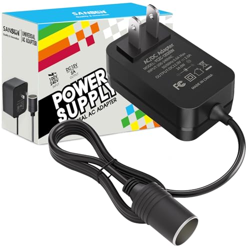 AC to DC Converter 2A Car Cigarette Lighter Socket, SANSUN 120V to 12V Supply Adapter Transformer for Electric Air Pump, Car Fan and Other Devices Under 24W (1 Pack) - size: 2A