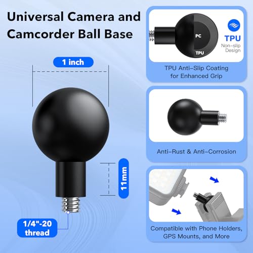 1-Inch B Size Ball to 1/4"-20 Screw Adapter – Camera Mount Converter, Fits Standard 1" Ball Bases, Connects Dash Cams, Action Cameras & Photography Accessories - size: 1 inch ball to 1/4" Screw