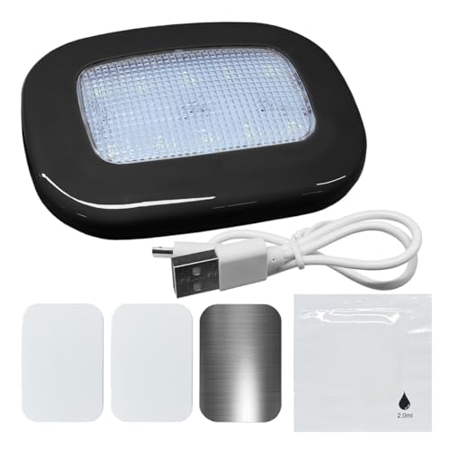 Magnetic Dome Light for Car, USB Rechargeable Wireless Dome Lamp Car Interior Ceiling Roof Lights, 10 LEDs Touch Control Map Reading Light for RV Boat Trailer Camper, No Motion Sensor (Black) - color: Black