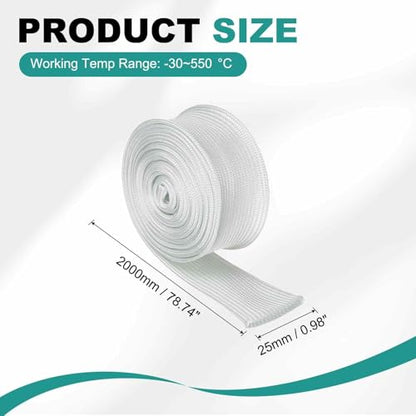 HARFINGTON Braided Sleeving 6.6ft x 1" High Temp Fiberglass Braid Cable Sleeve for Automotive Home Office Cables Video Cord Management Cable Protection - size: 6.6ft x 1"