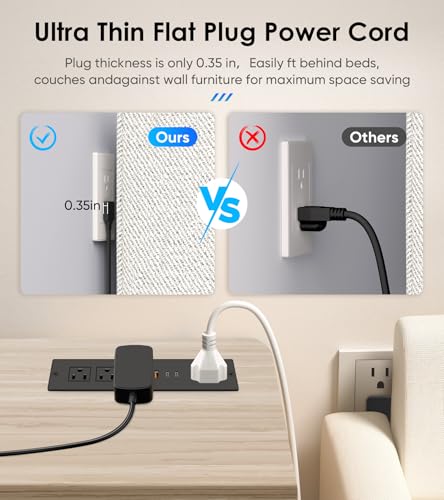 45W USB C Recessed Power Strip, Ultra Thin Flat Plug Recessed Outlet, 4 AC Outlets & 3 USB Port, Flush Mount for Conference Rooms, Office Tables, Furniture-10FT Cord - size: 10FT, style: 45W-2C1A-Black