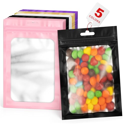 ANZNKU 100Pcs Colorful Mylar Bags, Resealable Smell Proof Small Zip Pouches - color: 5 Colors-1, size: 2.75×3.93 inches