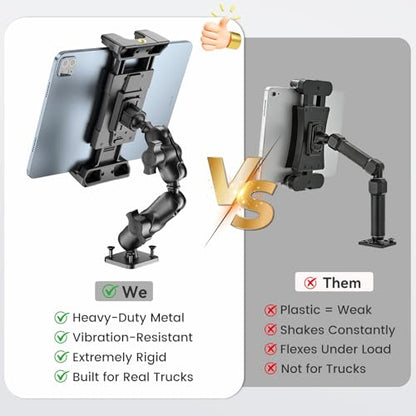 OHLPRO Tablet Mount for Truck - Heavy Duty Drill Base Tablet Holder for Car Dashboard, iPad Holder for All 5"-13" iPad Pro Samsung Galaxy Kindle fire Tablets and Car Wall etc. - 8-inch Aluminum Arm - size: 8-inch Aluminum Arm
