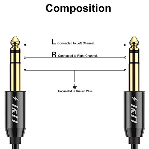 J&D 1/4 inch TRS Cable, Gold Plated Heavy Duty Copper Shell TRS 6.35mm Male to Male Balanced Stereo Audio Adapter, Quarter inch Guitar Interconnect Cable for Studio Monitors, Bass, Keyboard, 3 Feet - size: 3 Feet