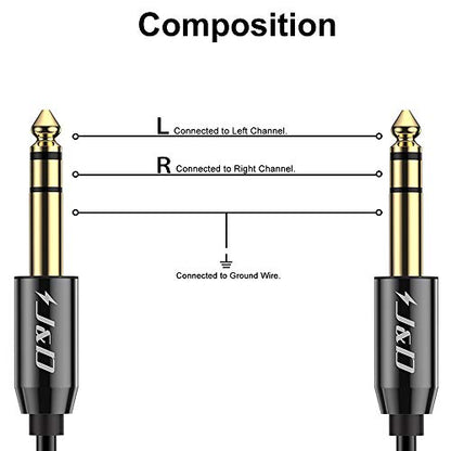 J&D 1/4 inch TRS Cable, Gold Plated Heavy Duty Copper Shell TRS 6.35mm Male to Male Balanced Stereo Audio Adapter, Quarter inch Guitar Interconnect Cable for Studio Monitors, Bass, Keyboard, 15 Feet - size: 15 Feet