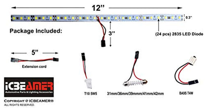 ICBEAMER 12" Red 18 SMDs 2835 LED Strip Light Universal Fit Car Trunk Cargo Area or Interior Illumination - color: Red