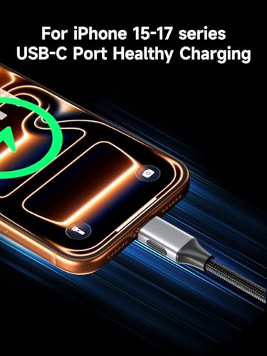 6A Fast Charging Braided Data Cable, USB A to C 480Mbps Data Sync & Charging Cord, PD Power Delivery, Android Auto Carplay Cable, for Fit iPhone 17/16/15 Pro Max (4.9ft) - size: 4.9FT