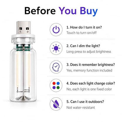 4PCS Dimmable USB Touch Control Led Night Lights, Glass Plug in USB Light Bulbs, Cute Interior Car Lights, Retro Led Ambient Lighting, Small Mood Lamp for Bedroom, Hallway, Nursery, Camping - color: red+blue+green+purple