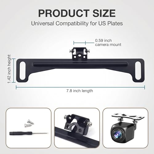 1 PC Car Rear View Camera License Plate Bracket, Metal Backup Camera License Plate Mount with Screws, for Rear View Camera Installation, Universal for Most Cars (Black)