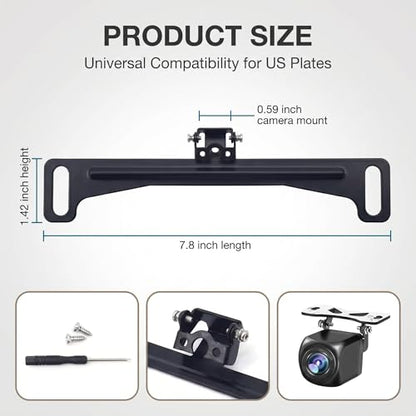 1 PC Car Rear View Camera License Plate Bracket, Metal Backup Camera License Plate Mount with Screws, for Rear View Camera Installation, Universal for Most Cars (Black)