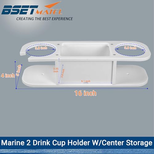 Marine Cup Holder with Storage - Reinforced Stainless Steel Core (Anti-Warp) - Heavy Duty Boat Console Organizer Caddy - Fits Mugs, Tumblers & Phones - Drill-Free Adhesive or Screw Mount