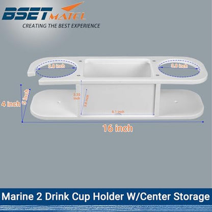 Marine Cup Holder with Storage - Reinforced Stainless Steel Core (Anti-Warp) - Heavy Duty Boat Console Organizer Caddy - Fits Mugs, Tumblers & Phones - Drill-Free Adhesive or Screw Mount