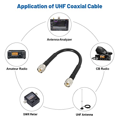 MOOKEERF CB Coax - RG213 Coaxial Cable UHF Male to Male 1FT for Ham/VHF Radio & SWR Meter/Antenna Analyzer - size: 1FT