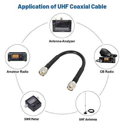MOOKEERF CB Coax - RG213 Coaxial Cable UHF Male to Male 1FT for Ham/VHF Radio & SWR Meter/Antenna Analyzer - size: 1FT