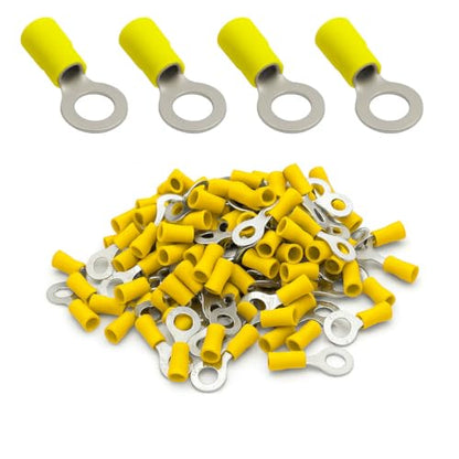 ANGSTROM 1/4" Bolt Ring Terminals, Insulated Electrical Crimp Connectors 100pcs (12-10ga Yellow) - color: 12-10ga Yellow, size: 1/4" Stud