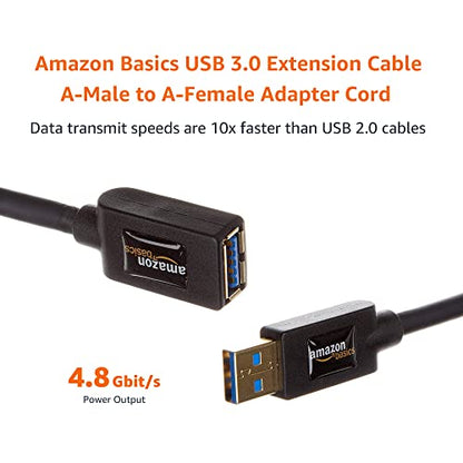 Amazon Basics USB 3.0 Extension Cable, A-Male to A-Female, 4.8Gbps High-Speed, Gold-Plated Connectors, 3.3 Foot, Black - size: 3.3 Feet