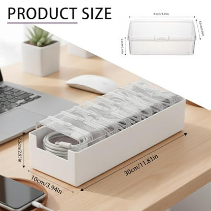 11 Case Cable Storage Box with Cable Straps and Label Stickers, Cord Organizer for Charging Cables, USB Wires, Earphones – Travel Cable Holder for Desk Drawer Organization (11 Cases + 11 Cable Straps)