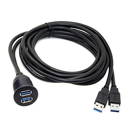 chenyang USB 3.0 Dual Port Flush Mount 2 Male to 2 Female Extension Cable for Car Dashboard Panel Mount - color: Dual Port Male to Female with Waterproof