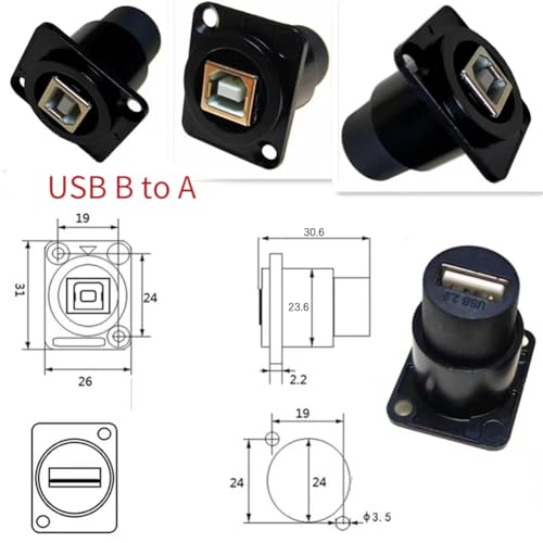 5PCS Panel Mount USB B to USB A D Type Connector for Printer - style: 5PCS (USB-B to USB-A)