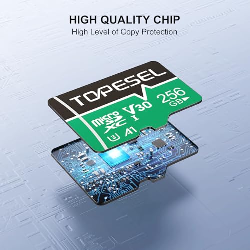TOPESEL 256GB Micro SD Card with Adapter, High Speed TF Card, Memory Card microSDXC for Camera, Smartphone, Tablet, Dash Cam, Drone, UHS-I, U3, A1, 4K UHD, V30(256GB 1Pack) - color: 256GB x1