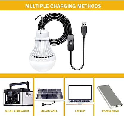 2 Pack USB Light Bulb, USB LED Camping Light Lantern, 8.2 ft Extra Length Cord Tent Light with USB Y-Cable, Portable LED Bulb for Garage Warehouse Car Truck Fishing Boat Room Emergency Light, White - style: 5W 2PCS