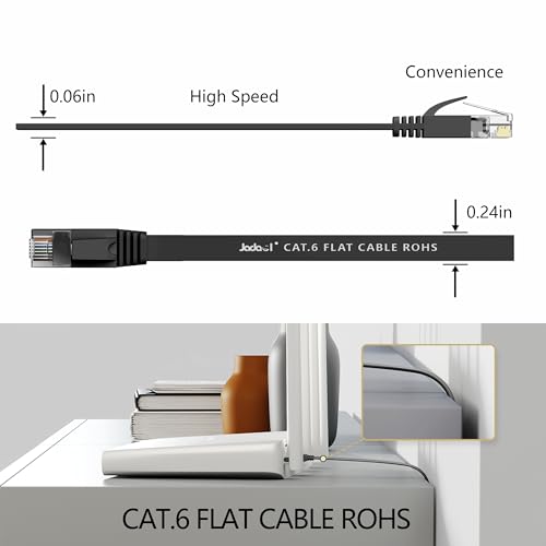 Jadaol Cat6/Cat6A Ethernet Cable 10FT 2Pack Flat 10Gbps Network Cable Black - color: Black, size: 10ft, style: Flat