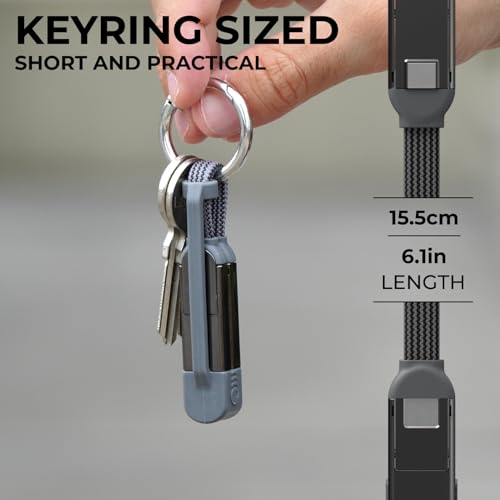 Rolling Square inCharge XS - 240W 4in1 Keyring Cable | Fast Charging & Data Transfer | Universal USB C/Lightning/USB Cable with Metal Housing | N52 Magnets | Eco-Friendly | Gray - style: Gray