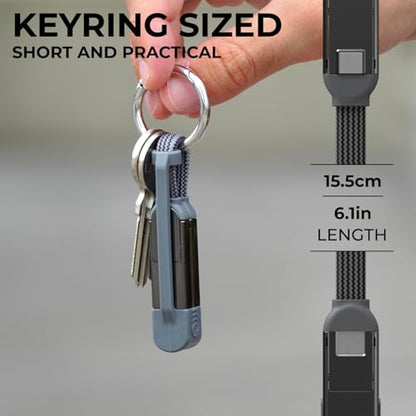 Rolling Square inCharge XS - 240W 4in1 Keyring Cable | Fast Charging & Data Transfer | Universal USB C/Lightning/USB Cable with Metal Housing | N52 Magnets | Eco-Friendly | Gray - style: Gray