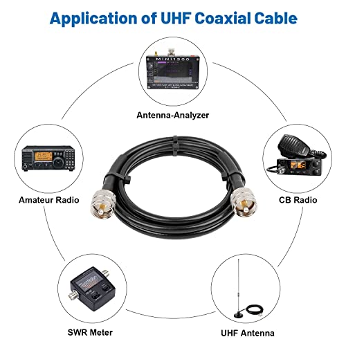 MOOKEERF RG8x Jumper Cable 2ft,2 Pack PL259 Jumper CB Coax Cable 50 Ohm,UHF PL259 Male to Male Low Loss CB Antenna Extension for HAM Radio,VHF Radio,SWR Meter,Antenna Analyzer - size: 2FT