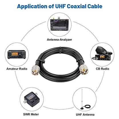 MOOKEERF RG8x Jumper Cable 2ft,2 Pack PL259 Jumper CB Coax Cable 50 Ohm,UHF PL259 Male to Male Low Loss CB Antenna Extension for HAM Radio,VHF Radio,SWR Meter,Antenna Analyzer - size: 2FT