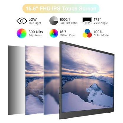 Topmonitor Portable Monitor Touchscreen 15.6" 1080P FHD IPS, 10-Point Touch Travel Gaming Display with Dual Speakers & Kickstand, USB-C HDMI External Screen for Laptop, MacBook, Phone, PS5, Switch - size: 15.6 inch 1080P 2