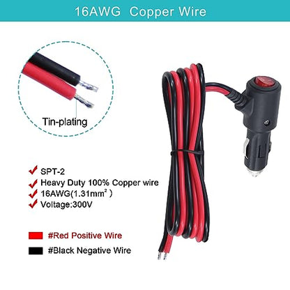 12V Cigarette Lighter Plug with On Off Switch - 6FT 16AWG Fused 15amp Male Plug Cigarette Lighter Replacement with Led Lights,12V Cigarette Lighter with Lead for Car Cooler,Cb Radio, Air Compressor - size: 6FT