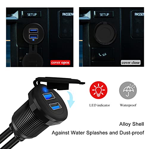Double Port USB 3.0 Car Mount Flush Cable Dashboard Panel with LED - style: Dual Port 1ft