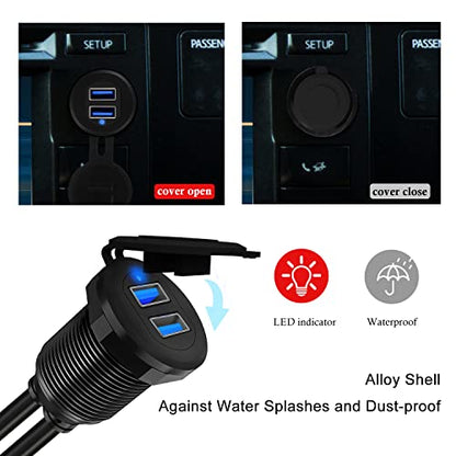 Double Port USB 3.0 Car Mount Flush Cable Dashboard Panel with LED - style: Dual Port 1ft