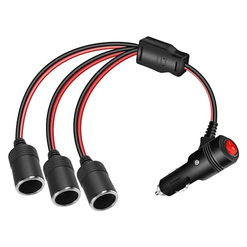 GELRHONR 12V 1 to 3 Cigarette Lighter Splitter Power Adapter, 3 Way Cigarette Lighter Extension Cord with ON OFF Switch, Male Plug to Dual Female Socket Extension Cable-30CM (1 to 3) - size: 0.3M, style: 1 to 3