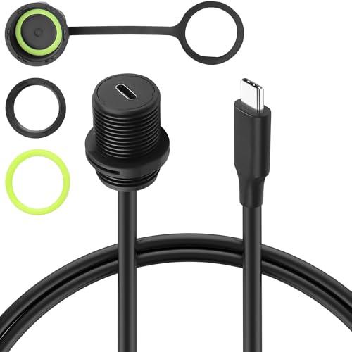 IP68 Waterproof USB 3.1 Type-c Panel Extension Cable,Type-C Male to Female Outdoor Socket Waterproof Connector, USB C 3.1 Flush Mount Extender Cable for Data Transfer/Charging
