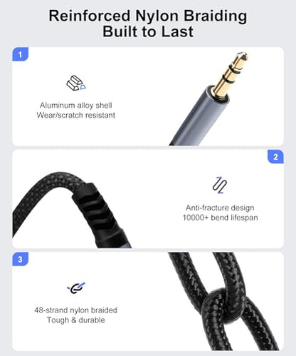 USB to 3.5mm Audio Cable, 1m/3.28ft Nylon Braided USB Male to 3.5mm Male Aux Cord with Hi-Fi DAC Chip, Noise-Free, Plug & Play for Headsets, Speakers, Car AUX – 2-Year Warranty - style: USBm-3.5m-AAC-1M